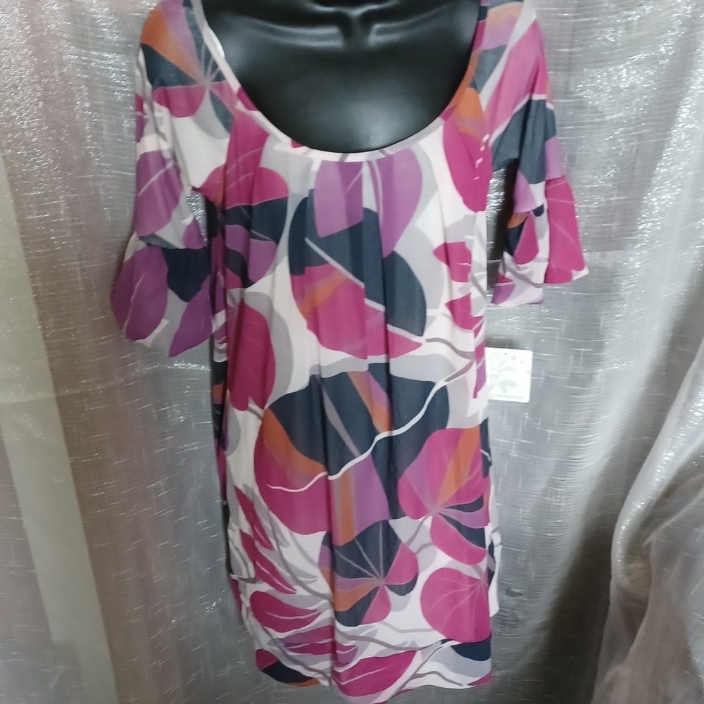 WESTON WEAR FLORAL DRESS, cream/pink/purple/Gray -SIZE SMALL